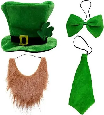 Produktbild von CreepyParty Partykostüm für den St. Patrick's Day Hut, Bogen, Fliege, Bart, Schal (Hut, Bart, Krawatte, Fliege)