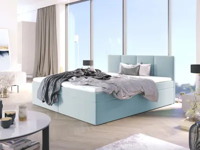 Produktbild von Bett, Boxspringbett STAR mit Bonell-Matratze, T25 Topper, Bett mit 2 Bettkästen, Doppelbett, Stauraum, 180x200 cm (Hellblau - Fuego 164)