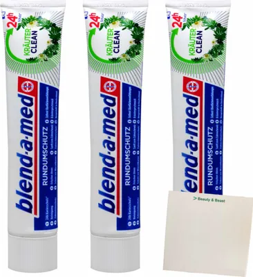 Produktbild von Blend-a-Med Kräuter Clean Zahnpasta 3er Pack (3x75ml Tube) + usy Block