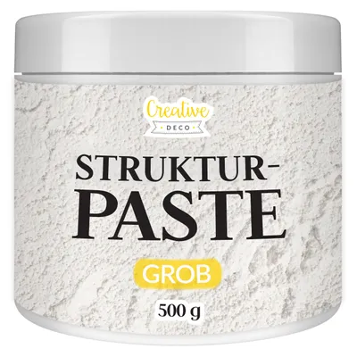 Produktbild von Creative Deco Strukturpaste Grob 500 g | Weiße Spachtelmasse für Acrylmalerei | Modellierpaste für Kunstprojekte, Acrylfarbe, DIY, 3D-Effekte, Texturen | Einfach mit Palettenmesser aufzutragen