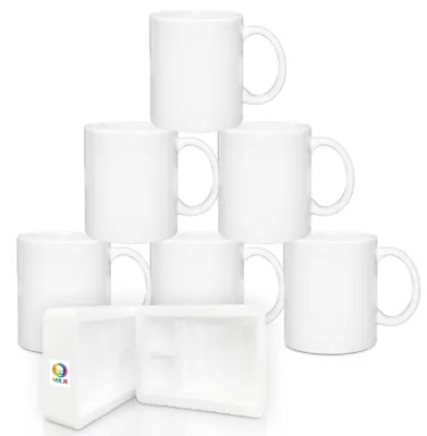 Produktbild von Set mit 6 weißen Keramiktassen (11 oz) für Sublimationstechnik