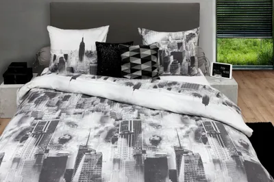 Produktbild von HNL Flanell Bettwäsche 135x200cm 2 tlg. Night Sky New York Grau Anthrazit