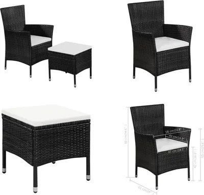 Immagine prodotto di vidaXL Sedia e sgabello da giardino con cuscini in Poly Rattan nero - Sedia da pranzo con sgabello - Sedie da pranzo con sgabelli - Sedia da pranzo in rattan - Sedie da pranzo in rattan