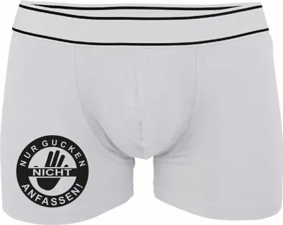 Produktbild von Boxershorts - Mann - Boxer-0032-man-white-v-L - weiß - L - vorn - Nur Kucken, Nicht anfassen - lustiges Motiv - Spruch - Unterwäsche - Unterhose - Freizeit - lustig