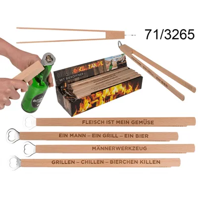 Obrázek produktu pro Dřevěné grilovací kleště OOTB s otvírákem na lahve cca 43 cm