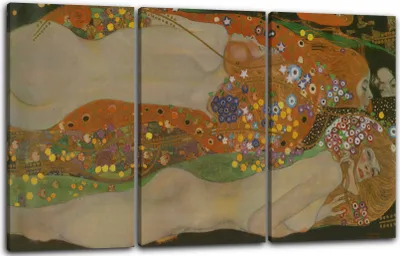Produktbild von Leinwandbild 3-teilig (120x80cm): Gustav Klimt - Wasserschlangen II (1904), echter Holz-Keilrahmen inkl. Aufhänger, handgefertigt in Deutschland