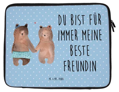 Produktbild von Mr. & Mrs. Panda Laptop Tasche Bär Freundin 20 x 28 cm - Blau Pastell - Geschenk, Hülle, Laptoptasche, Laptophülle, Teddy, Sleeve