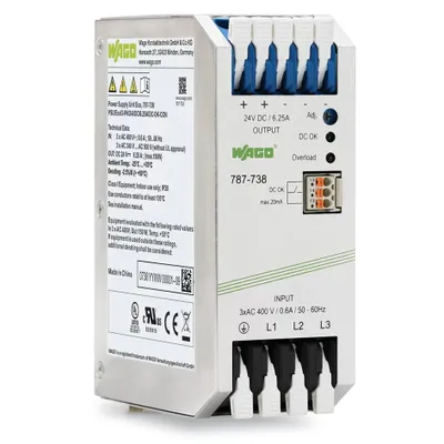 Produktbild von WAGO 787-738 - 150 W - 47 - 63 Hz - 3 x 0.6 A - Passiv - 17 ms - 87%