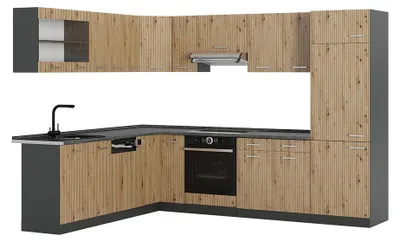 Zdjęcie produktu dla Kogoszczona kuchnia Vicco R-Line Dąb artisan/Antracyt 287 x 227 cm, BP Antracyt, Model 48947