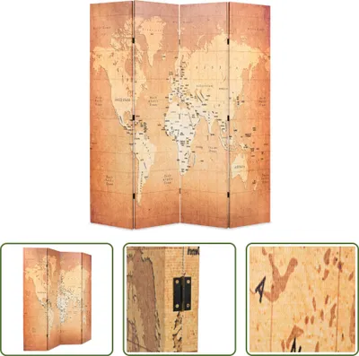 Produktbild von The Living Store Raumteiler klappbar 160 x 170 cm Weltkarte Gelb