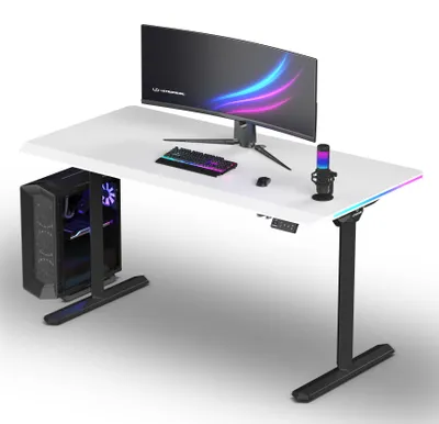 Immagine prodotto di ULTRADESK QUEST Scrivania gaming elettrica regolabile in altezza 140 x 70 cm, nera/bianca