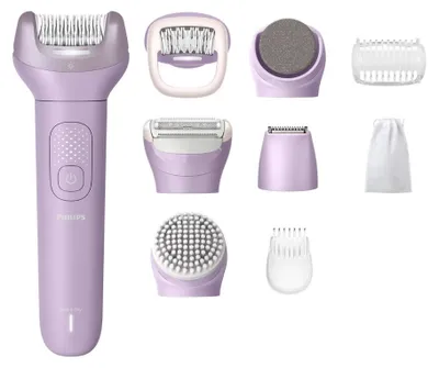 Zdjęcie produktu dla Philips Epilator Series 9000 BRE728/00 Bezprzewodowa golarka; do golenia na sucho i mokro, Liliowy, 32 pęset(y), Depilacja, Łuszczenie się, Golenie, Wałek wygładzający do pedicure, 70400 RPM, Bateria, Wbudowana bateria