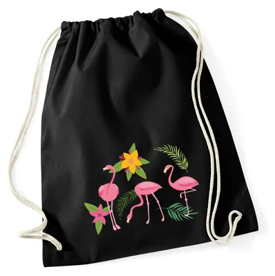 Produktbild von Huuraa Turnbeutel Flamingos Comic 12 Liter Black Baumwolle Rucksack Geschenkidee