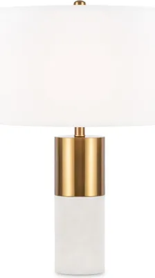 Produktbild von Nachttischlampe Metall Stoff E27 D: 39 cm rund 65 cm hoch in Messing Weiß Modern
