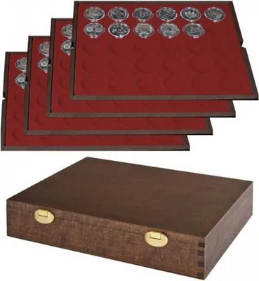 Produktbild von Lindner S2494-9 Echtholzkassette mit 4 Tableaus für 120 Münzkapseln mit Außen-Ø 37 mm, z.B. für orig. verkapselte deutsche 20 Euro-/10 Euro-Silbermünzen in Spiegelglanz - SONDEREDITION