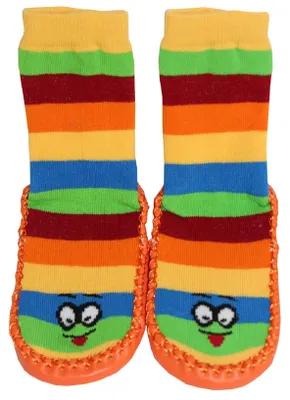 Tobeni 1 Paar Hüttenschuh Söckchen Ringel mit Ledersohle für Kinder Orange