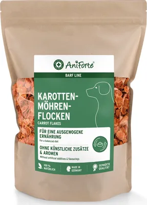 Produktbild von AniForte Karottenflocken Hund 1kg - Natürlicher Barf Zusatz, glutenfrei, Flocken für Hunde ohne künstliche Zusätze, Hundeflocken, Flockenfutter