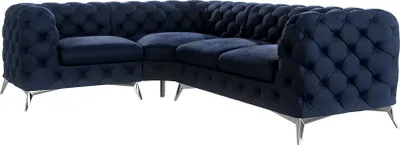 Produktbild von S-STYLE MÖBEL - Chesterfield Ecksofa Cleo mit Silber Metall Füßen aus Marineblau Samtstoff, Ottomane links, B/T/H: 264 cm / 204 cm/ 75 cm