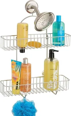 Produktbild von Duschablage Kopf 2 Körbe mattsilber mit Saugnäpfen Hängeregal Duschregal mDesign