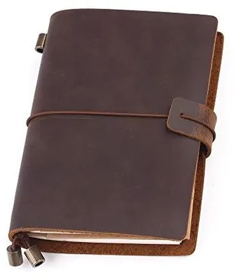 Imagen del producto de Cuaderno de cuero genuino, recargable, color marrón, hecho a mano, ideal para tomar notas creativas