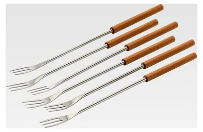 Produktbild von Käsefonduegabeln aus Kirschholz, 6-teilig, Silber/Holzfarbe