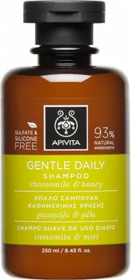 A product shot of a shampoo bottle against a white background.
