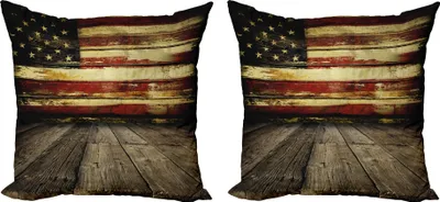 Immagine prodotto di ABAKUHAUS Set copricuscino Stati Uniti (2 pezzi), Bandiera americana vintage su sfondo di legno, 50 x 50 cm, Crema e rosso
