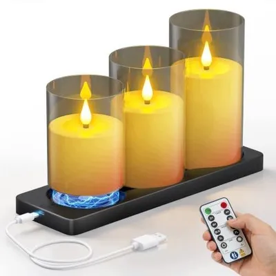 Zdjęcie produktu dla Świece LED akumulatorowe z pilotem timer zestaw 3 sztuk do domu