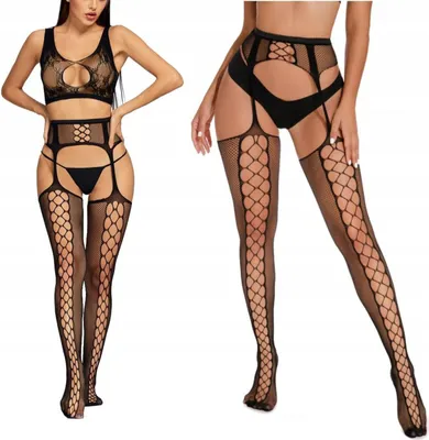 Produktbild von Strumpfhosen - gemusterte Strumpfhosen - mit Bund - wie Strümpfe - stilvolle Stripanty - Netzstrumpfhosen - Schwarz - mit Netz
