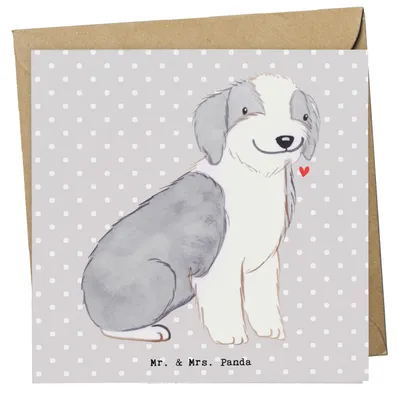 Produktbild von Mr. & Mrs. Panda Grußkarte Bearded Collie Lebensretter - Grau Pastell - Geschenk, Klappkarte, faltkarte, anlasskarte, Glückwunschkarte, Britischer Hütehund, doppelkarte