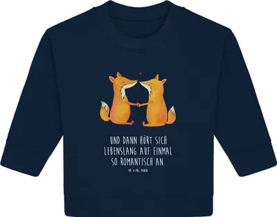 Produktbild von Mr. & Mrs. Panda Organic Baby Pullover Füchse Liebe 6. - 12. Monat - French Navy - Geschenk, Ehe, Fuchs, Fox, Freundin, Freund, Bullover
