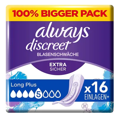 Produktbild von Always Discreet Incontinence Pads for Women Long Plus 16 Pieces Extra Safe and Discreet