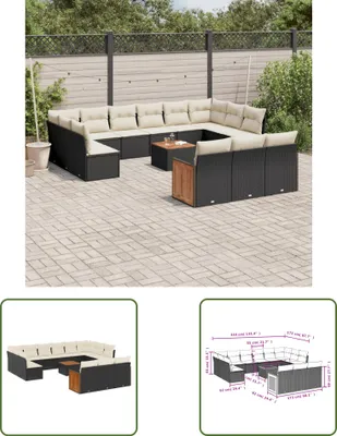 Produktbild von The Living Store 14-tlg. Garten-Sofagarnitur mit Kissen Schwarz Poly Rattan