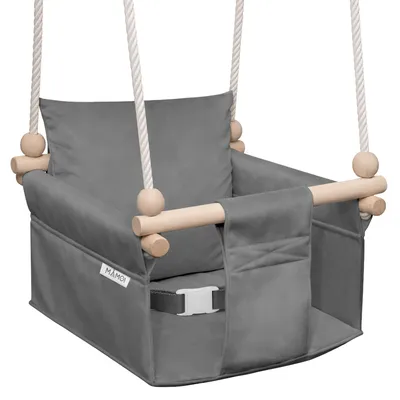 Image de Balançoire pour enfants MAMOI avec ceinture de sécurité, réglable en hauteur de 150 à 190 cm, balançoire d'intérieur, structure stable, siège en velours