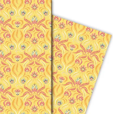Produktbild von Vintage Geschenkpapier mit grafischem Retro Blumenmuster, bunt - G10153, 32 x 48cm