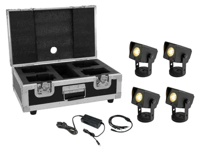 Produktbild von EUROLITE Set 4x AKKU Dot 1 RGB/WW QuickDMX sw + Ladegarät + Case