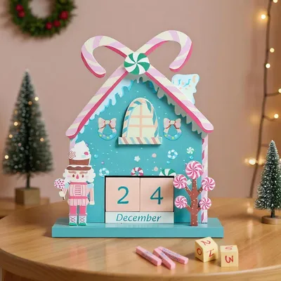 Produktbild von Adventskalender Weihnachtshaus Form Holz Wiederverwendbar Tischdeko 18 cm