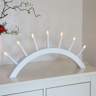Immagine prodotto di Arco luminoso "Aura" - 7 lampadine a incandescenza bianco caldo - L: 58 cm, A: 29 cm - Legno - Interruttore - Bianco
