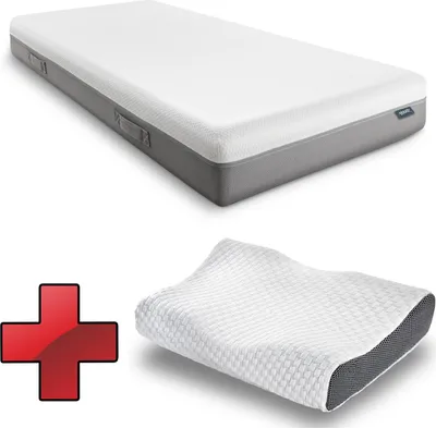 Immagine prodotto di Materasso viscoelastico Sleezzz Premium 90 x 200 cm, altezza 20 cm, livello di rigidità H2/H3, con maniglie reversibili + cuscino Sleezzz® Premium in gel