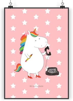 Produktbild von Mr. & Mrs. Panda Bild Einhorn Sekretärin DIN A3 - Rot Pastell - Geschenk, drucke, Einhörner, Plakat, wanddeko, Steuerkanzlei, Büro, Wandbild, Rechtsanwältin, Unicorn
