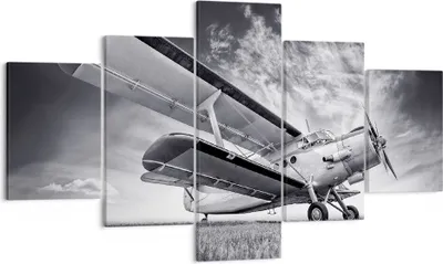 Produktbild von Bild auf Leinwand - Leinwandbild - 5 Teile - Flugzeug An-2 Schwarzweiß - 125x70cm - Wand Bild - Wanddeko - Wandbilder - Leinwanddruck - Bilder - Wanddekoration - Leinwand bilder - EA125x70-4363