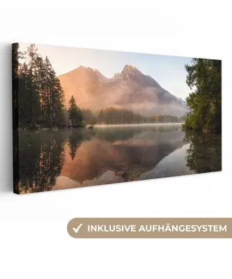 Produktbild von MuchoWow® - Leinwandbilder - Landschaft - Nebel - Wasser - Bäume, Wandbild, Wanddeko Bilder Wohnzimmer, 40x20 cm