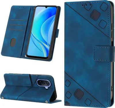 Produktbild von Hülle für Huawei Nova Y70 Plus Prägung Flip Leder Brieftasche Schutzhülle mit Ständer Blau