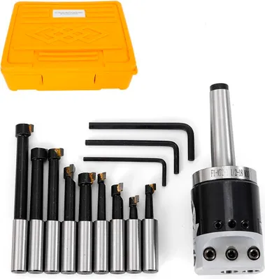 Obrázek produktu pro Vyvrtávací hlava a sada tyčí – F1-12 50 mm – MT2-M10 – sada 12 dílů – vyvrtávací tyče 12 mm (9 ks) – soustruh/CNC