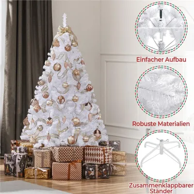 Immagine prodotto di Albero di Natale artificiale Yaheetech da 183 cm con 598 punte e supporto in metallo pieghevole, albero di Natale artificiale, bianco