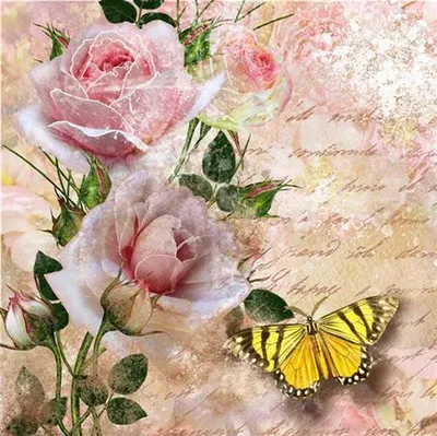 Produktbild von 20 Servietten Tranqulity - Schmetterling an Rosen 33x33cm