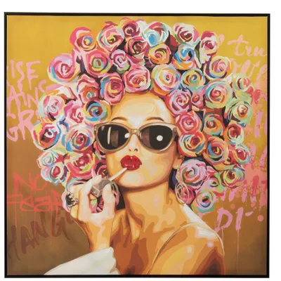 Produktbild von Lebendige Graffiti Frau mit Lippenstift - Handbemalte Leinwand Wanddekoration in vielfältigen Farben 100x100cm
