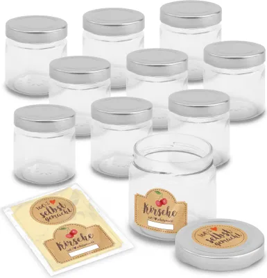 Produktbild von itenga Set 10 Marmeladengläser rund 212ml mit Sticker KIRSCHE