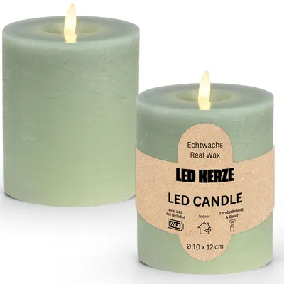 Image de Set de bougies à LED en cire, flamme vacillante, Ø 10x12 cm, sauge