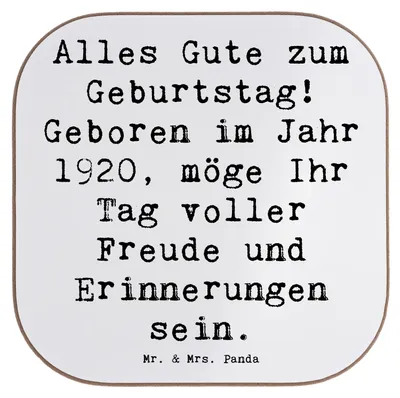 Produktbild von Mr. & Mrs. Panda Untersetzer für Gläser Spruch 1920 Geburtstag - Weiß - Geschenk, Alter, Geburtstagsgeschenk, Coaster, Jubiläum, geboren, Happy Birthday, Glas, feiern